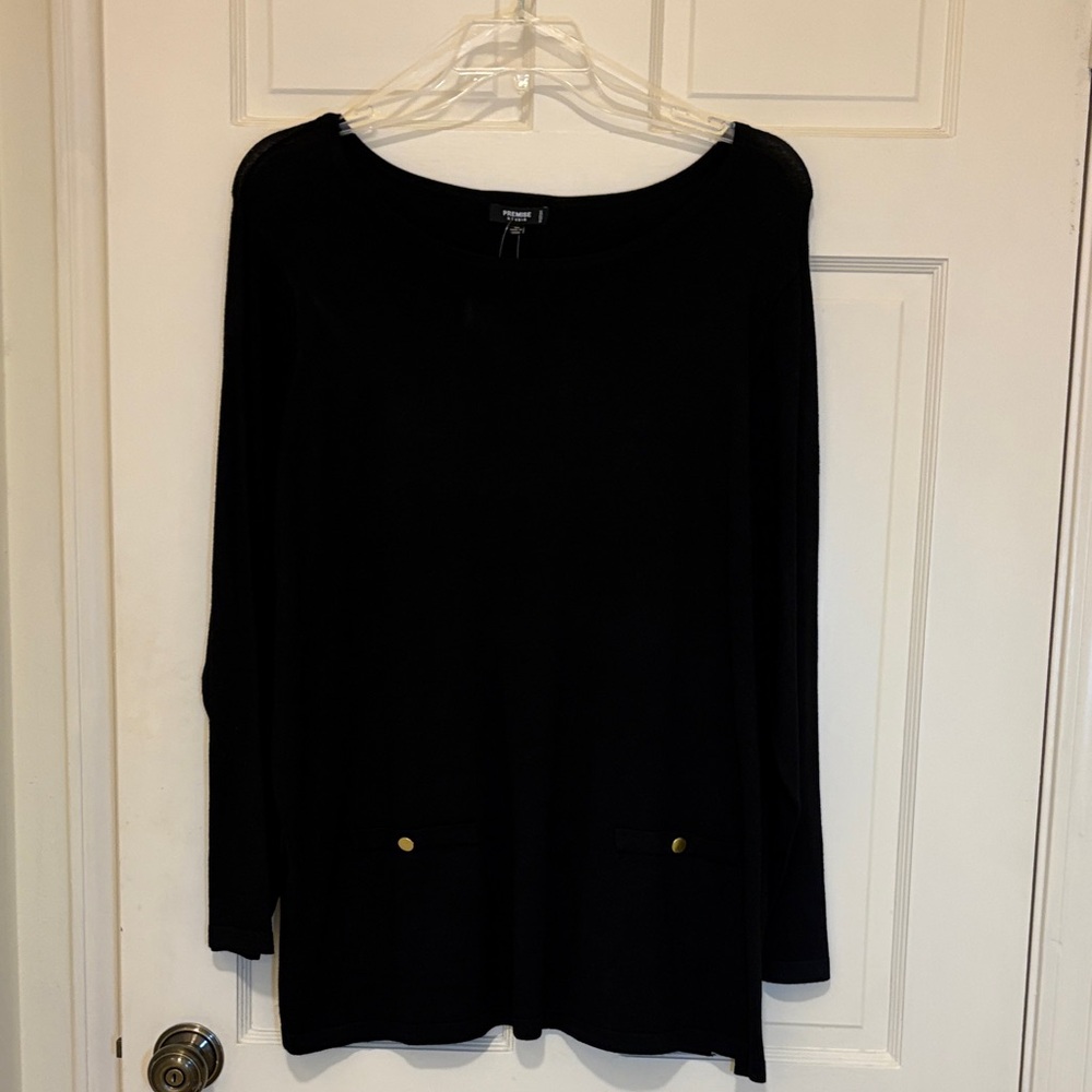 Premise Black Crew Neck Sweater with Gold Accents